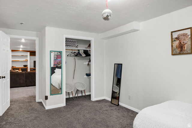 892 East 400 South Smithfield, UT 84335 - Photo 33 of 44 Bedroom with dark colored carpet, a closet, and a textured ceiling