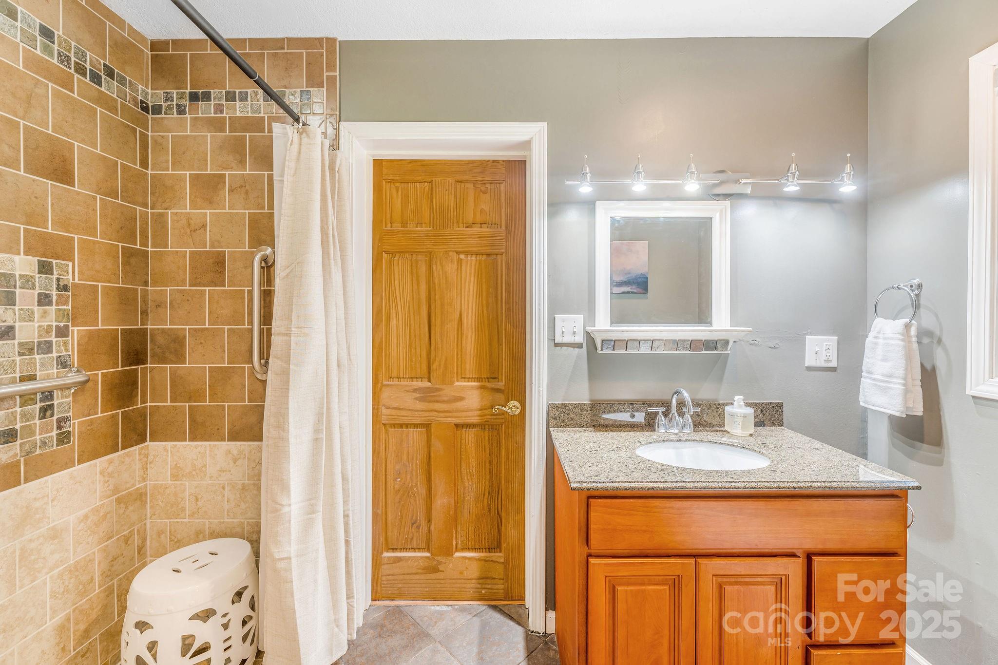 19 Westview Road Asheville, NC 28804 - Photo 25 of 44 a bathroom with a sink a mirror and a shower
