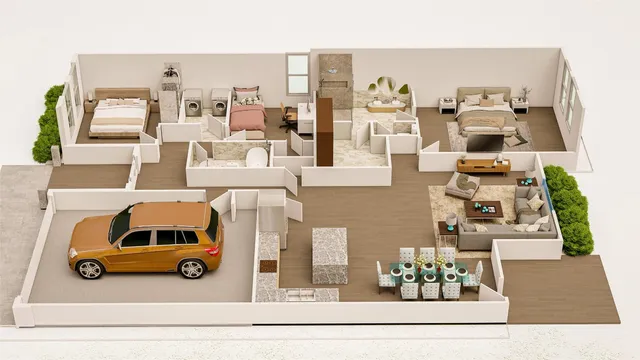 an aerial view of a residential houses with yard