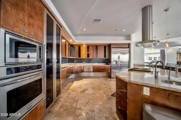 a room with fireplace and furniture