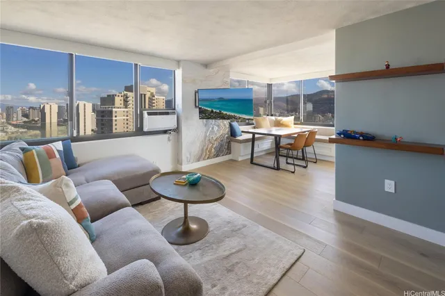 a living room with furniture and a couch