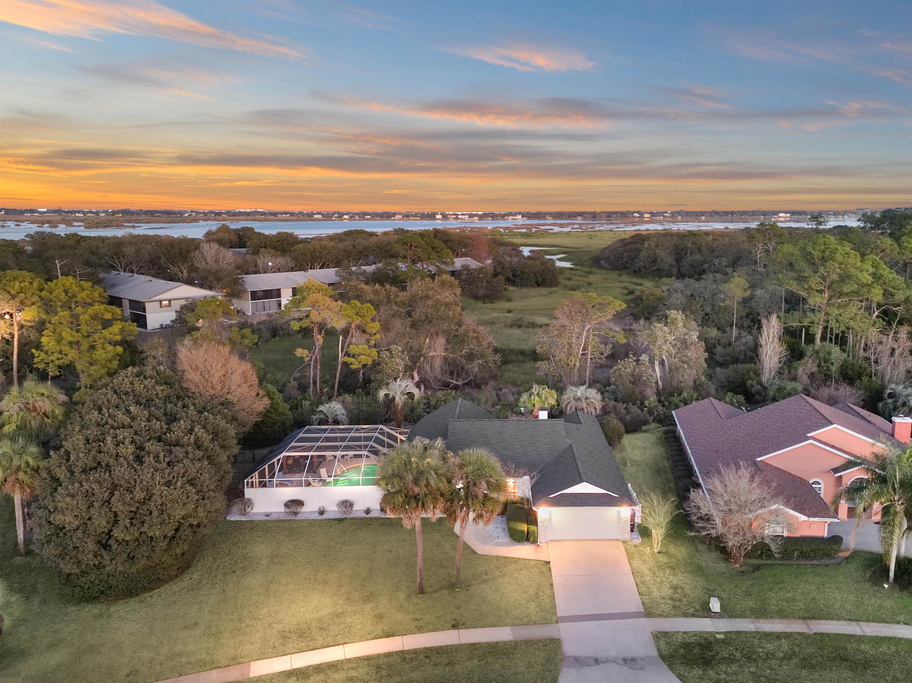 655 East Bianca Circle St. Augustine, FL 32086 - Photo 33 of 53 Aerial view at dusk with Marsh View