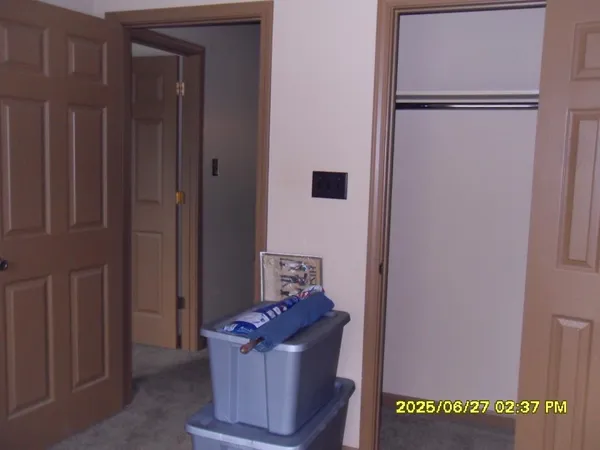 a view of a hallway with painted walls