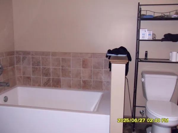 a bathroom with a bathtub