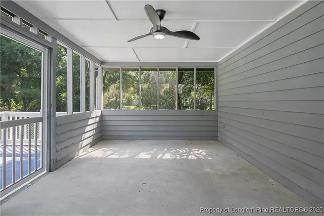 a view of a porch in front of a house