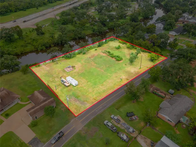 an aerial view of a pool