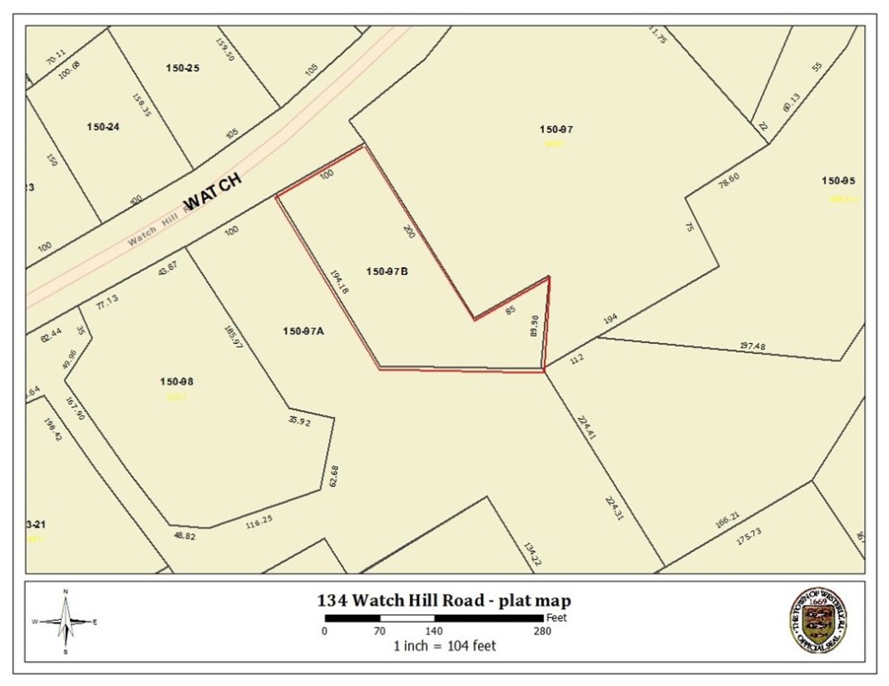 134 Watch Hill Road Westerly, RI 02891 - Photo 9 of 10 Plat map - 100 feet of frontage