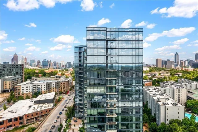 a view of a city that has tall buildings