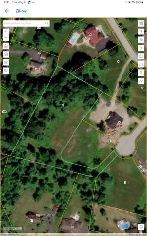 an aerial view of a yard