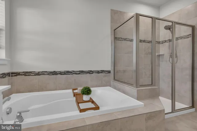 a bathroom with a bathtub and a shower