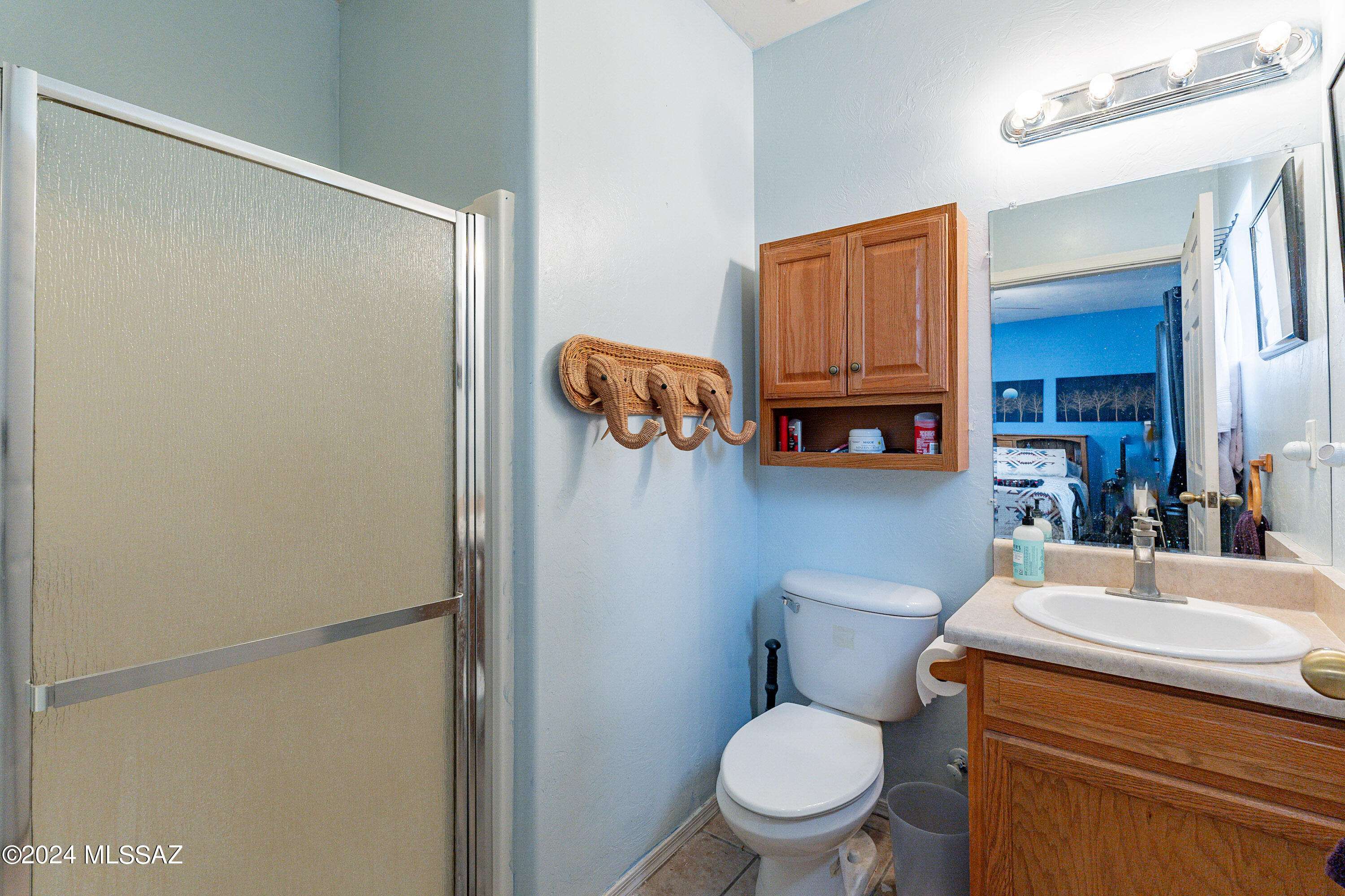 456 Camino Providencia Rio Rico, AZ 85648 - Photo 29 of 45 a bathroom with a toilet a sink and mirror