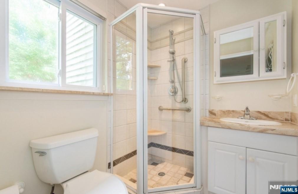 9 Forest Terrace Wayne, NJ 07470 - Photo 17 of 23 a bathroom with a granite countertop toilet sink and shower