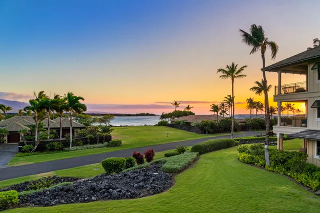 a view of a garden with a building in the background
