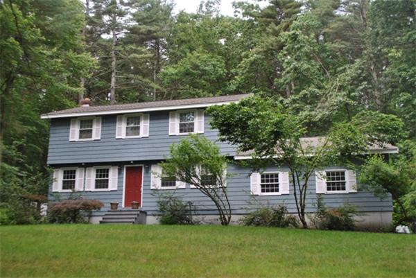 a front view of a house with a yard and green space