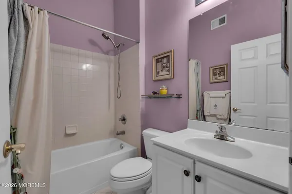 a bathroom with a sink a toilet a mirror a vanity and shower