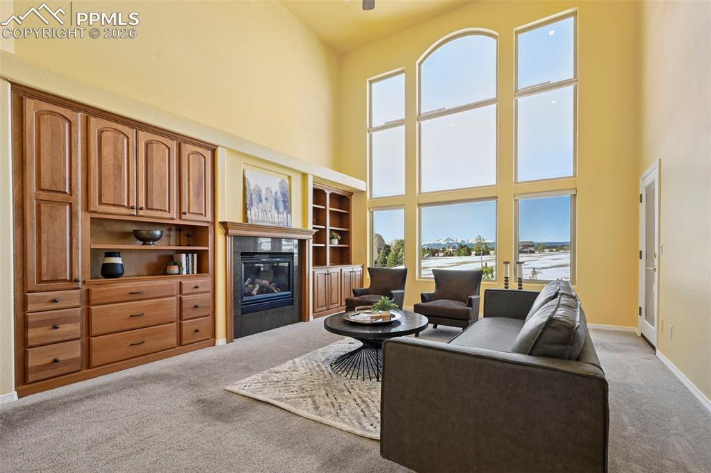 19610 Rathbone Circle Monument, CO 80132 - Photo 8 of 41 a living room with furniture a fireplace and large windows
