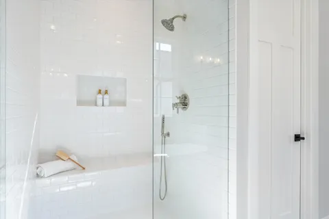 a bathroom with a bathtub