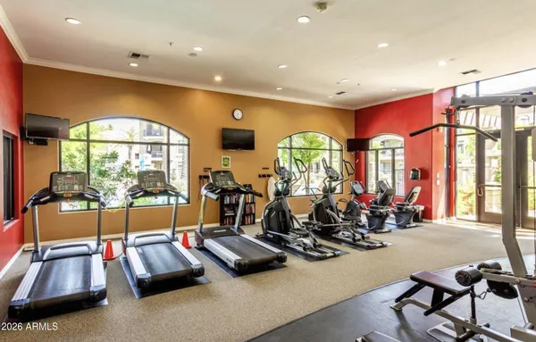 a view of a room with gym equipment