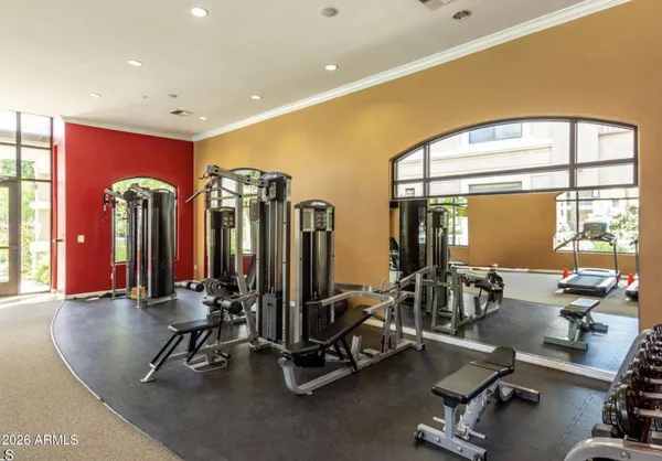 a view of a room with gym equipment