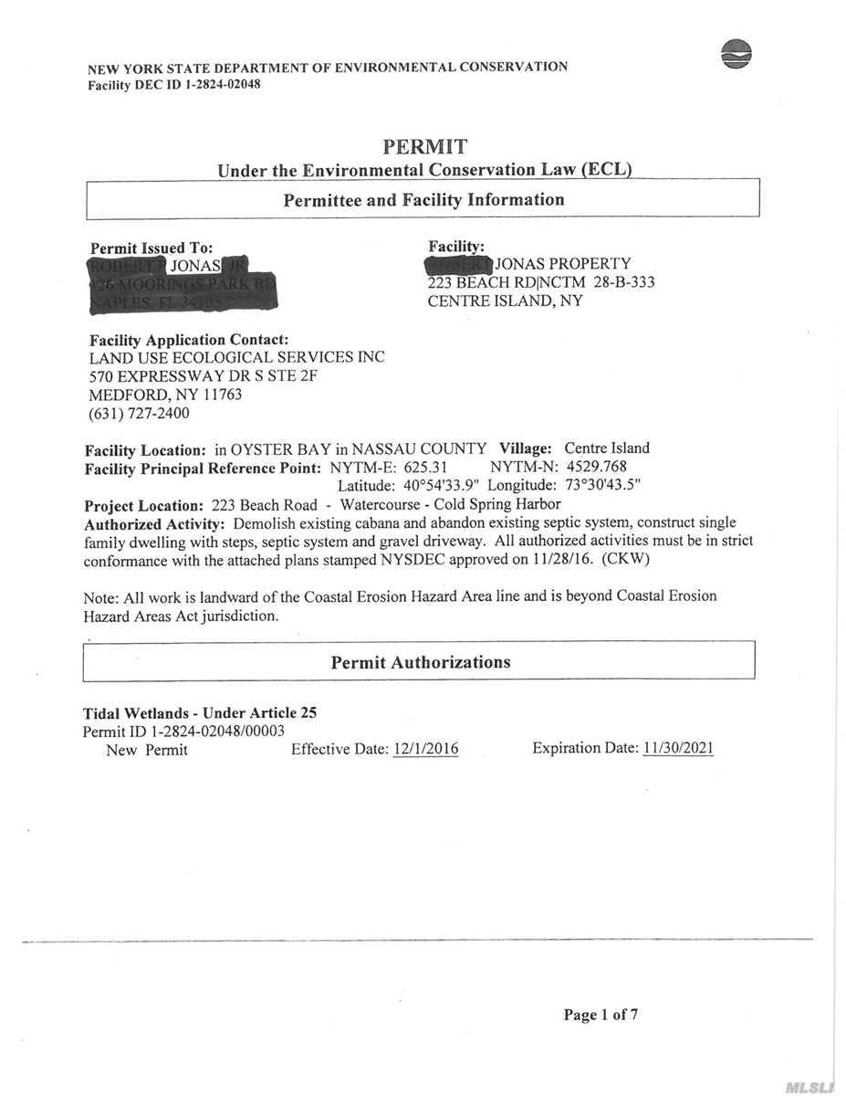 223 Beach Road Centre Island, NY 11771 - Photo 4 of 5 D.E.C. Permit - page 2