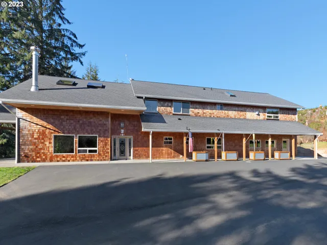 front view of a building with a street view