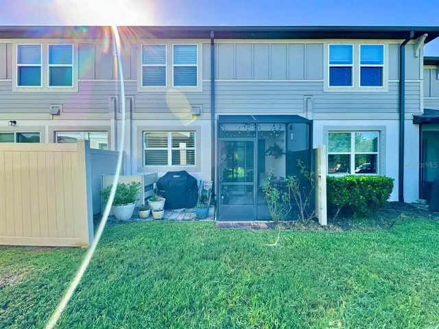 a view of a backyard with plants and large tree