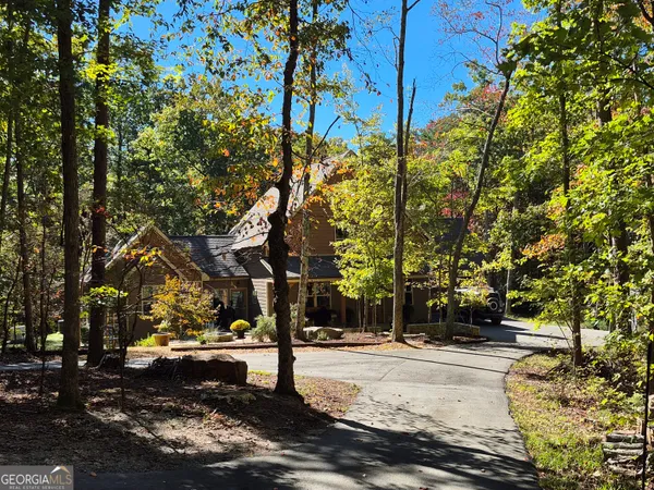 a view of a yard with a tree