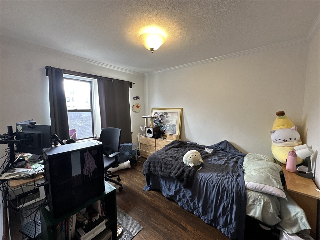 435 Walnut Avenue, Unit 8 Boston, MA 02119 - Photo 4 of 12 a bedroom with a bed and a chandelier