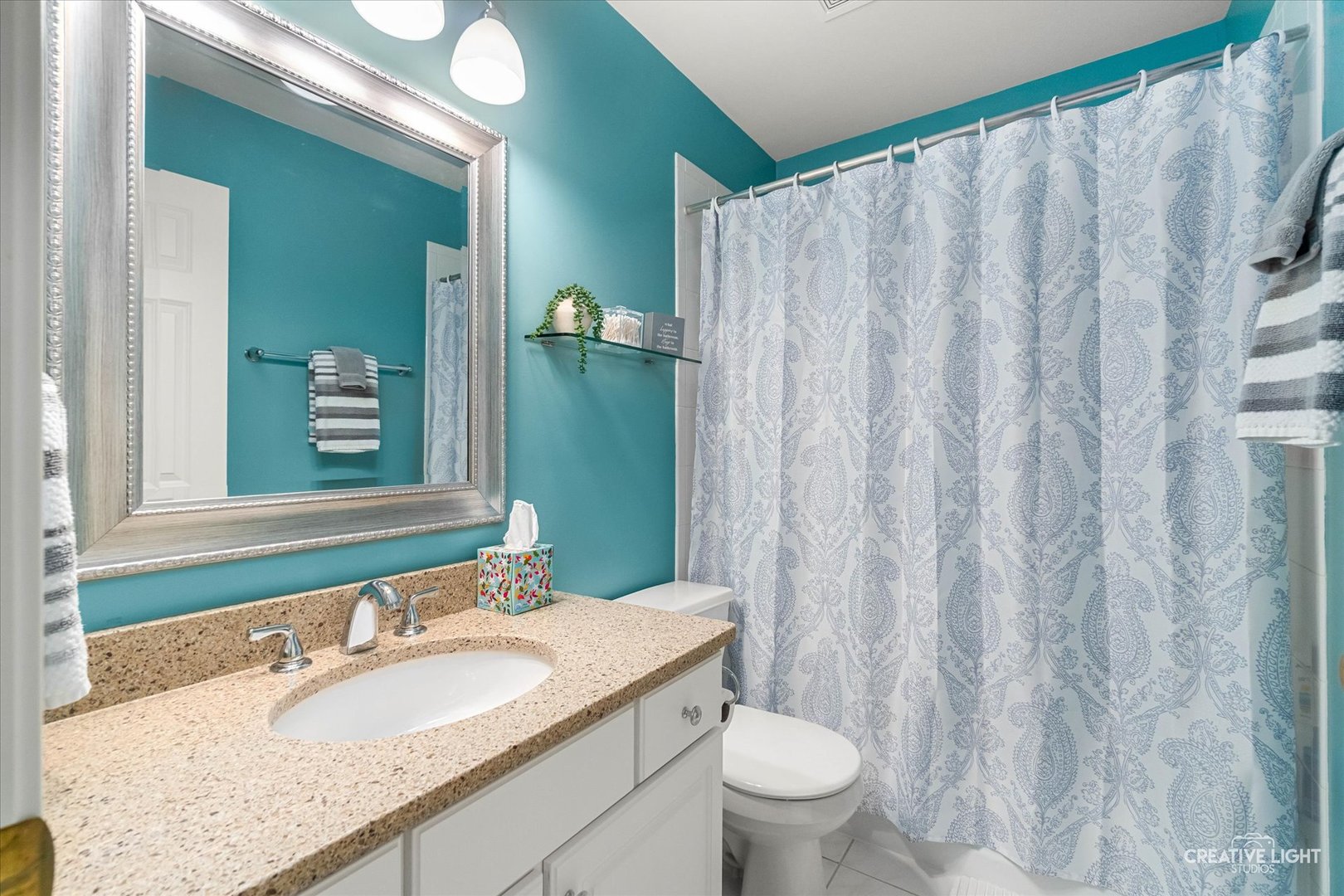 2543 Dewes Lane Naperville, IL 60564 - Photo 30 of 47 a bathroom with a granite countertop sink a toilet and a mirror