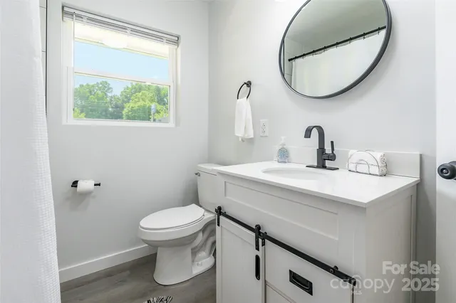 a bathroom with a sink a toilet and a mirror