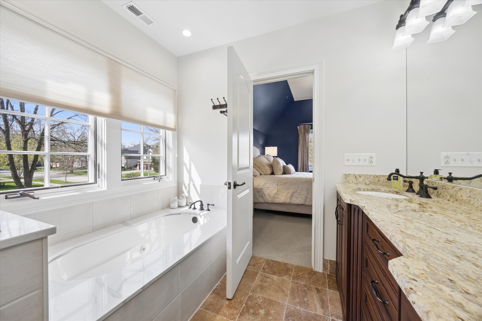 405 Phillippa Street Hinsdale, IL 60521 - Photo 24 of 44 a en suite bathroom with a granite countertop double vanity and a large mirror