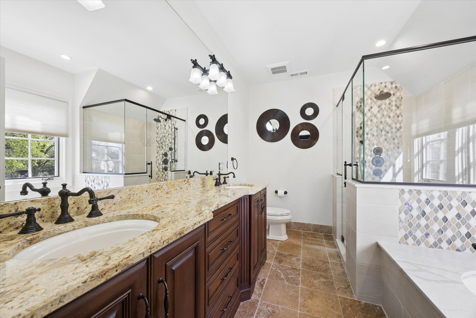 405 Phillippa Street Hinsdale, IL 60521 - Photo 25 of 44 a bathroom with a granite countertop sink a large mirror and shower