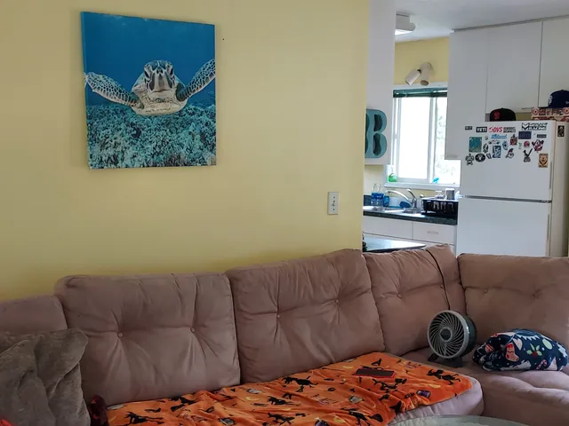 a living room with furniture and a window