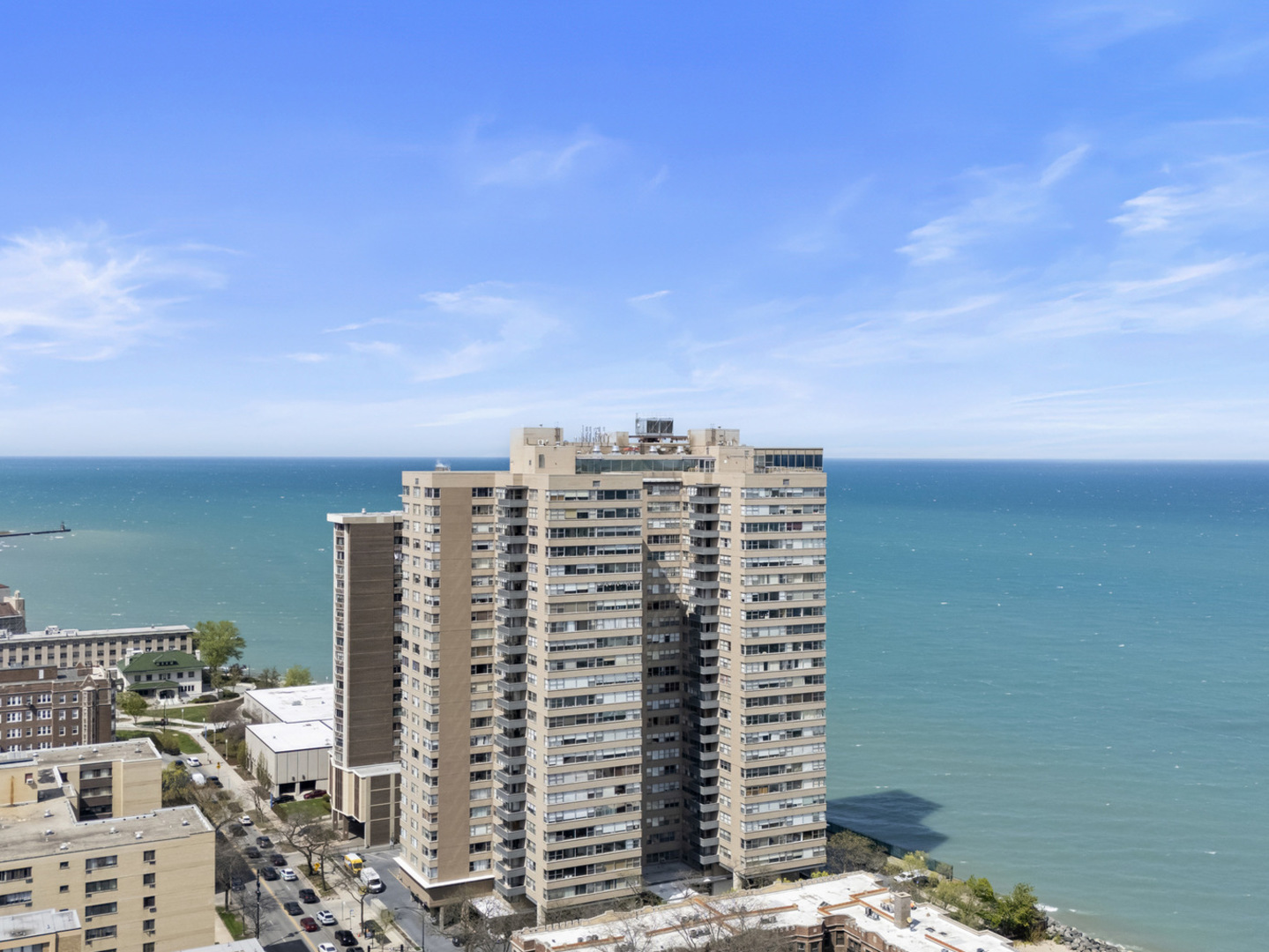 a view of a city with tall buildings