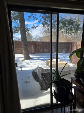 a view of swimming pool from a window