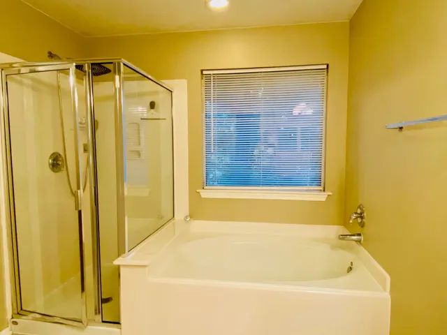 a bathroom with a shower and a bathtub