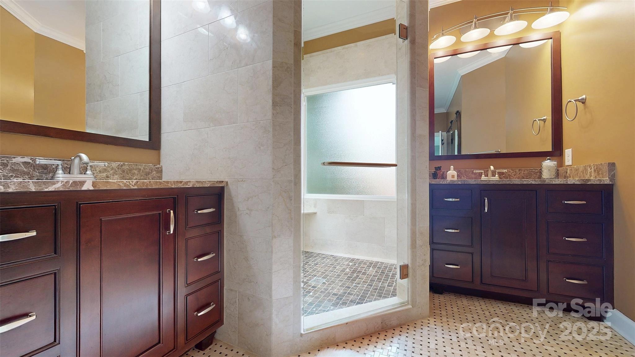 9014 Cardinal Ridge Court Charlotte, NC 28270 - Photo 42 of 45 a bathroom with a granite countertop sink and a mirror