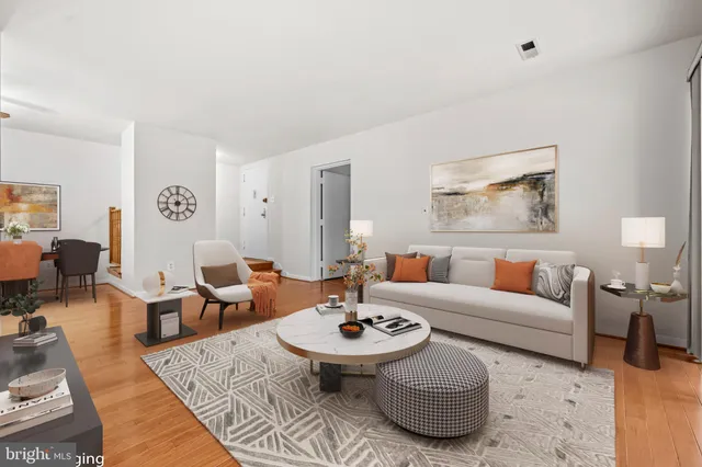 a living room with furniture and a rug