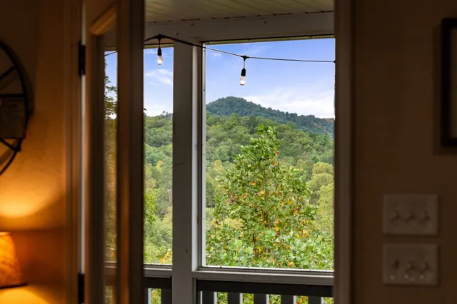 a view of a glass door