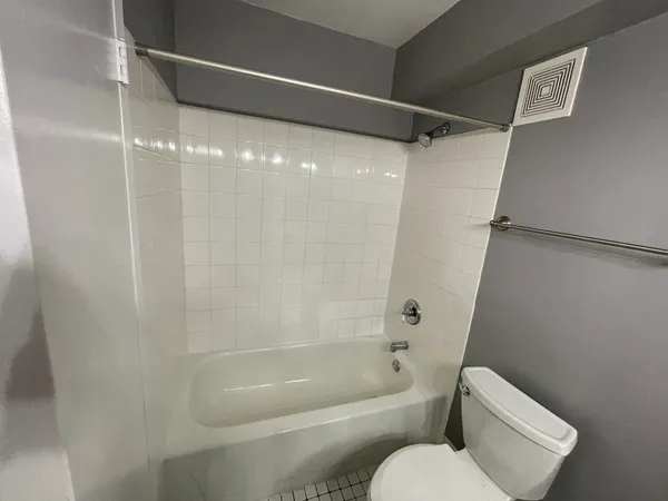 a white toilet sitting next to a bath tub