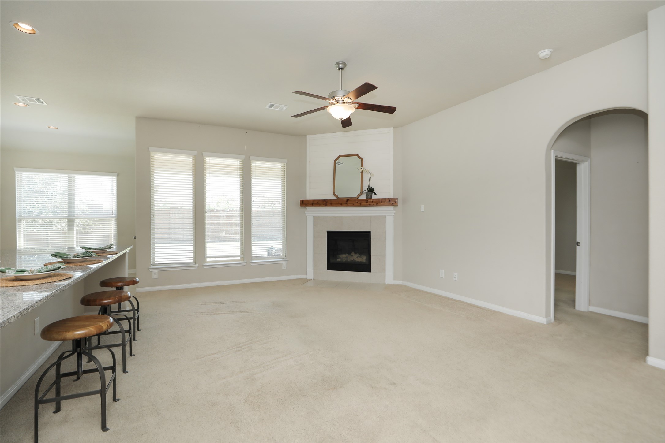 17506 Field Row Trail Hockley, TX 77447 - Photo 3 of 27 a living room with furniture a fireplace and a chandelier