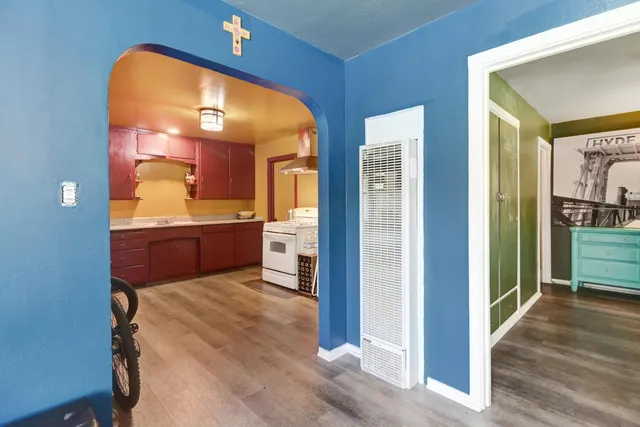 a view of a bathroom from the hallway