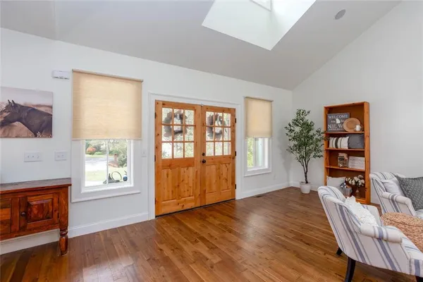 a view of a patio with a backyard
