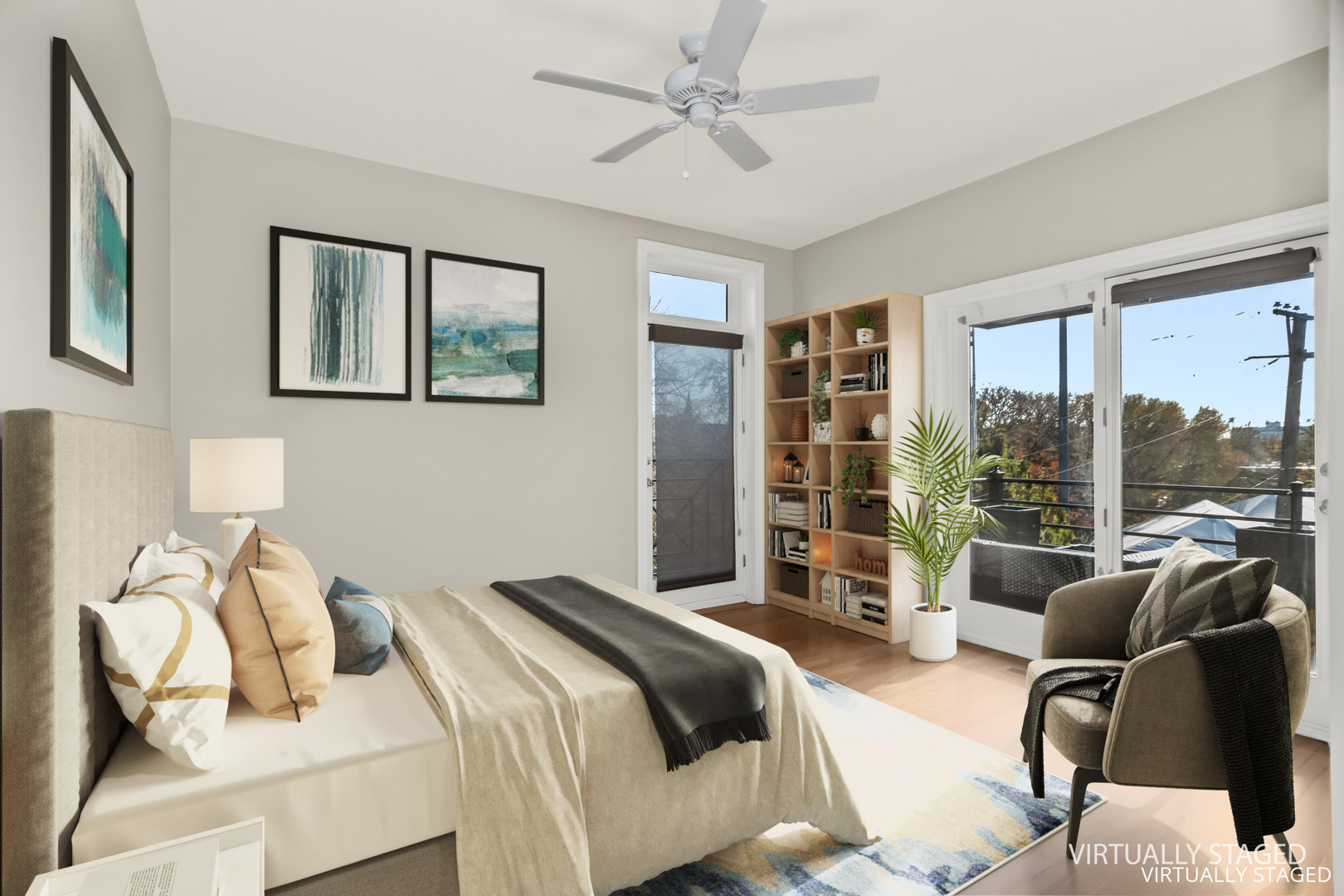 1033 West Taylor Street, Unit 3E Chicago, IL 60607 - Photo 9 of 22 a bedroom with a bed couch and a large window