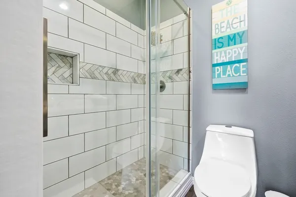 a bathroom with a shower