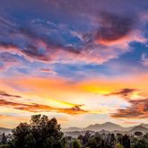 a view of a city with sunset