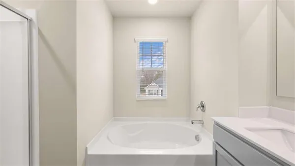 a bathroom with a bathtub and a shower