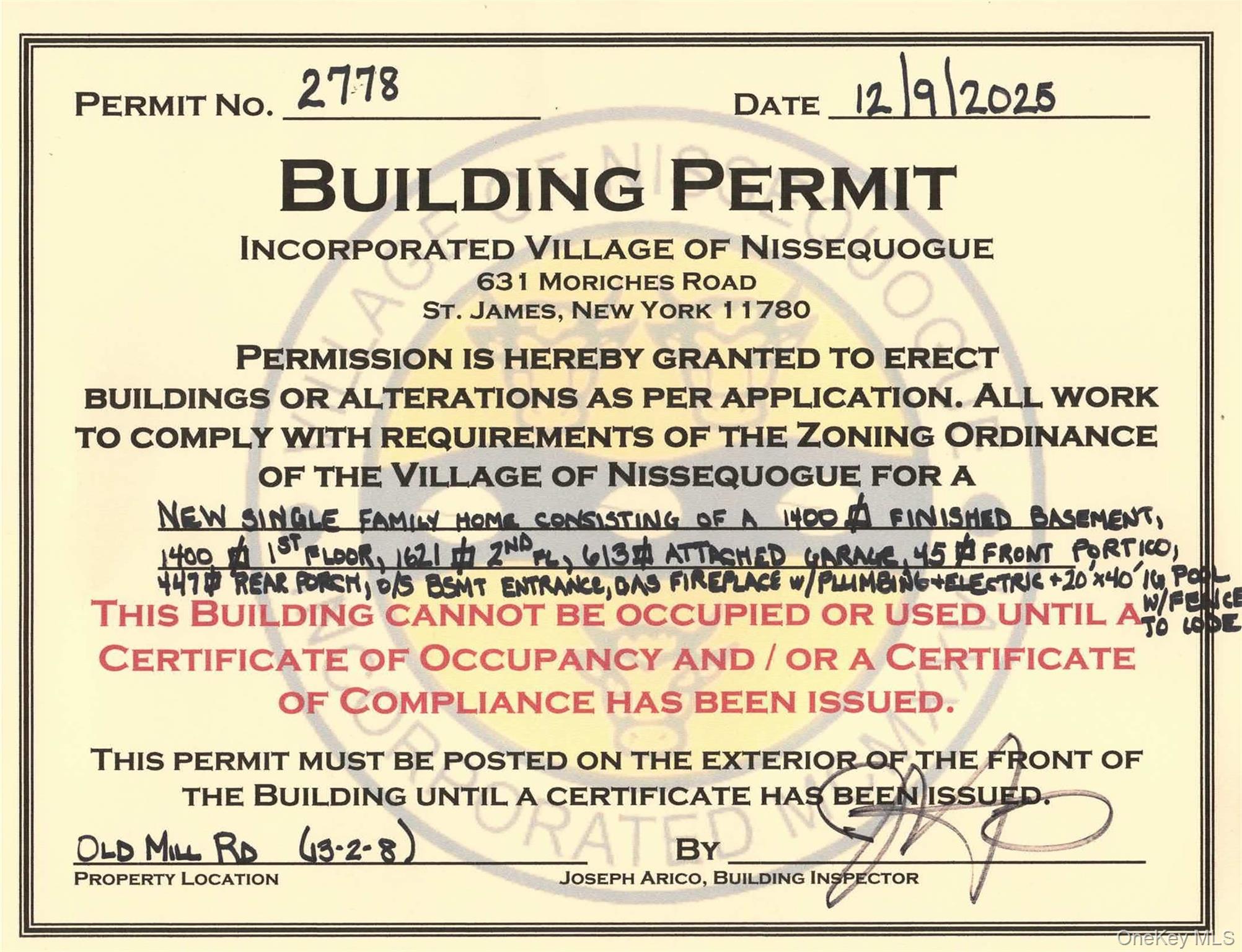 260 Old Mill Road St. James, NY 11780 - Photo 1 of 5 View of a document - Issued on 12/9/25