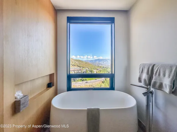 a bathroom with a bathtub