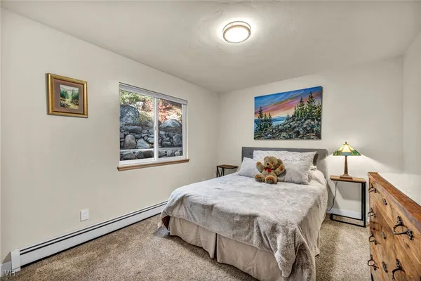 a bedroom with a bed and closet
